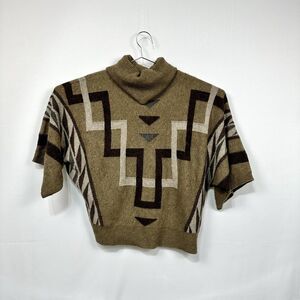 Lauren Ralph Lauren Women's Poncho Lambs Wool Sweater Brown Geometric Pattern LG